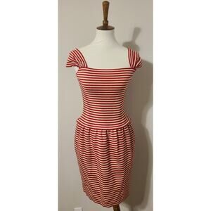 Vintage Oscar De La Renta Red And White Striped Midi dress size 4 Striped